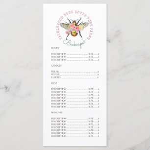 Artistic Honey Bee Products Floral Price List Menu