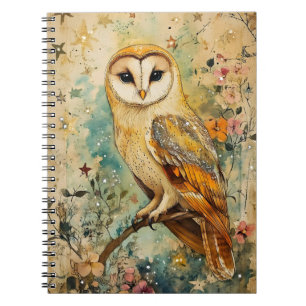 Artistic illustration of a barn owl, notebook
