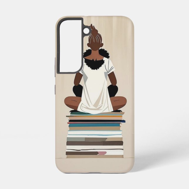 Artistic Illustration of Girl Sitting on Books Samsung Galaxy S22 Case (Back)