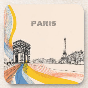artistic illustration of iconic paris landmarks coaster