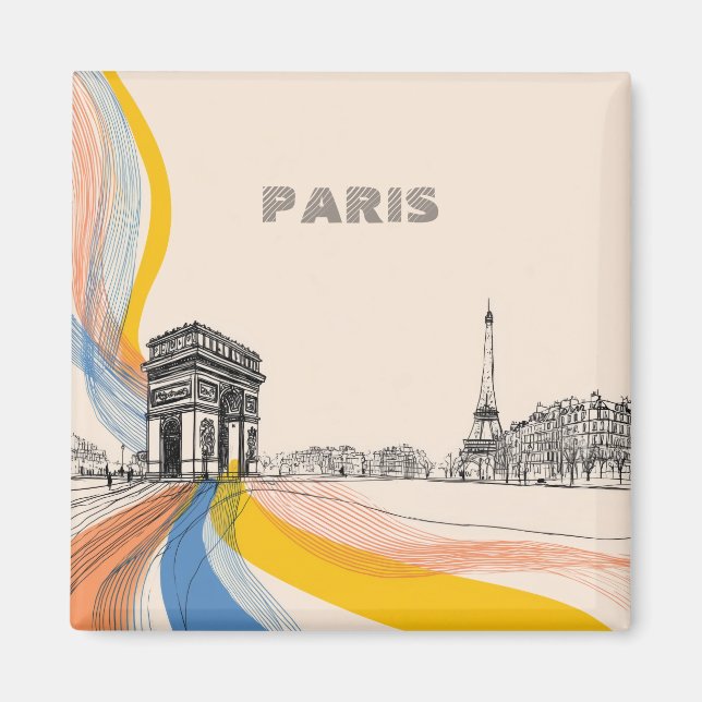 artistic illustration of iconic paris landmarks magnet (Front)