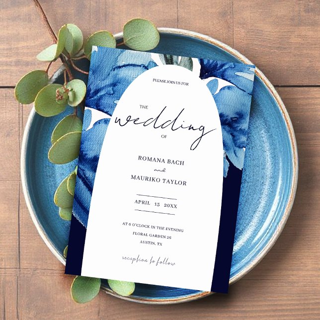 Artistic Indigo Blue Floral Watercolor Invitation (Creator Uploaded)