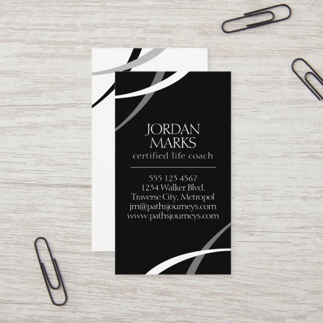 Artistic Inspirational Black White Life Coach Business Card (Front/Back In Situ)