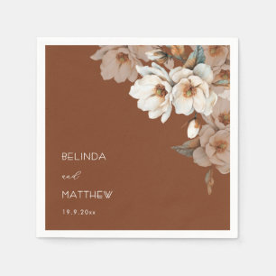 Artistic Ivory Floral Terracotta Wedding Napkin