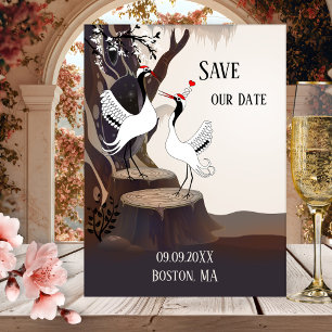 Artistic Japanes Cranes Save the Date Postcard