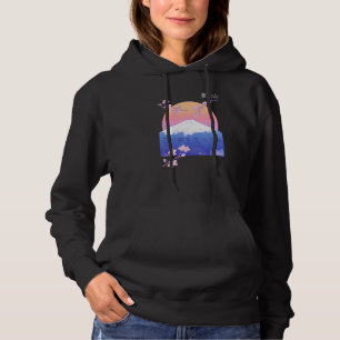 Artistic Japanese Design Of Mount Fuji With Cherry Hoodie