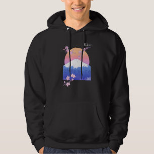 Artistic Japanese Design Of Mount Fuji With Cherry Hoodie