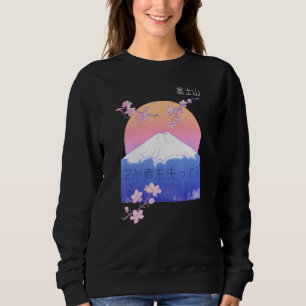 Artistic Japanese Design Of Mount Fuji With Cherry Sweatshirt
