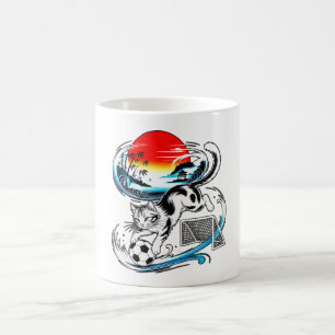Artistic Japanese Soccer Cat Gift for anime lovers Coffee Mug