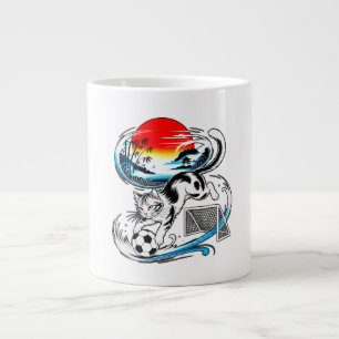 Artistic Japanese Soccer Cat Gift for anime lovers Large Coffee Mug