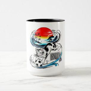Artistic Japanese Soccer Cat Gift for anime lovers Mug