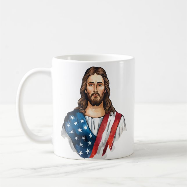 Artistic Jesus with American flag  Coffee Mug (Left)