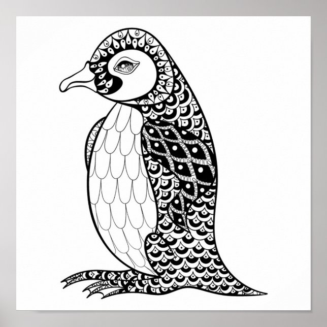 Artistic King Penguin Zendoodle 2 Poster (Front)
