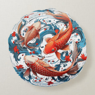 Artistic Koi Fish Round Cushion