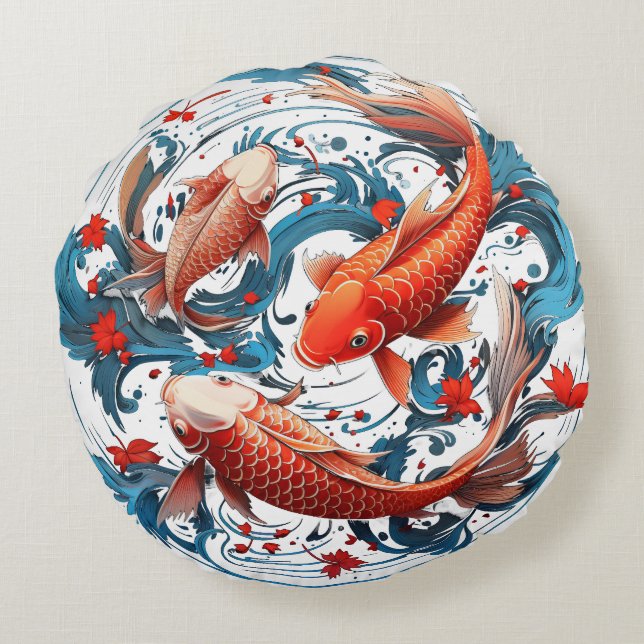 Artistic Koi Fish Round Cushion (Back)