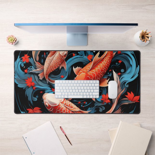 Artistic Koi Fish with Black Base Desk Mat (Office 1)