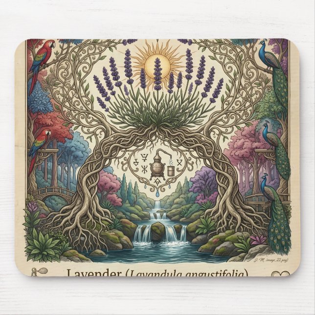 Artistic Lavender Flower and Waterfall Mouse Pad (Front)