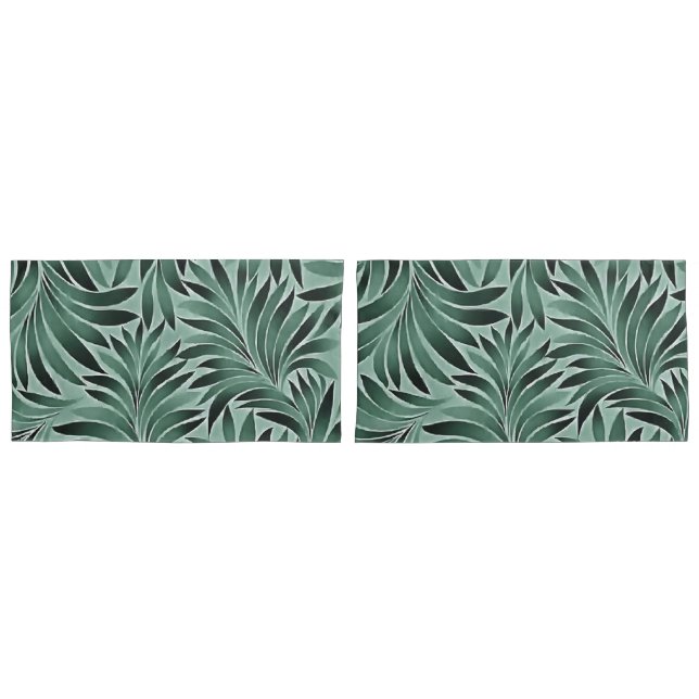 Artistic Leaves Aqua Grey Colour Scheme Pillowcase (Front-Set)