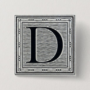 Artistic Letter "D" Woodcut Woodblock Initial 15 Cm Square Badge