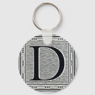 Artistic Letter "D" Woodcut Woodblock Initial Key Ring