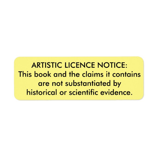 "Artistic Licence" sticker for Bibles (Front)
