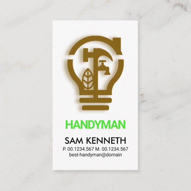 Artistic Light Bulb Home Hammer Motif Handyman Business Card (Front)