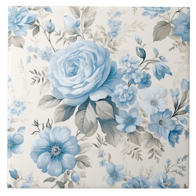 Artistic Light Pastel Blue Roses Ceramic Tile (Front)