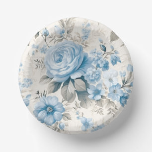Artistic Light Pastel Blue Roses Paper Plate