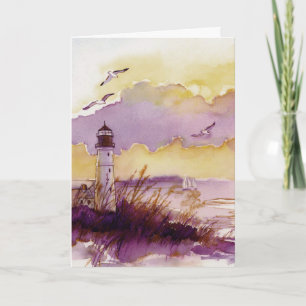 Artistic lighthouse watercolor customisable card