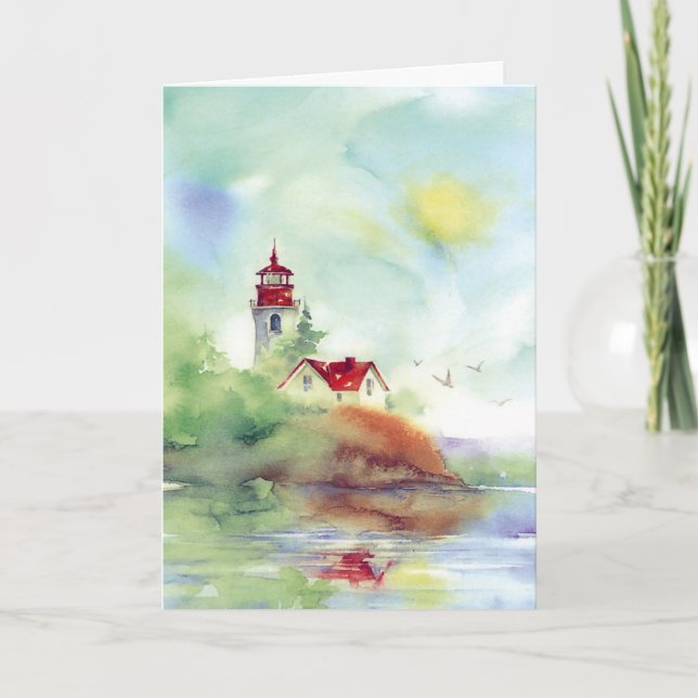Artistic lighthouse watercolor customisable card (Front)