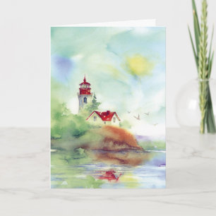 Artistic lighthouse watercolor customisable card