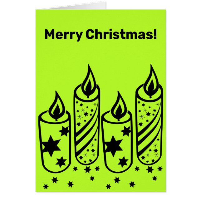 Artistic Lime-Green Black Candles Christmas Cards (Front)