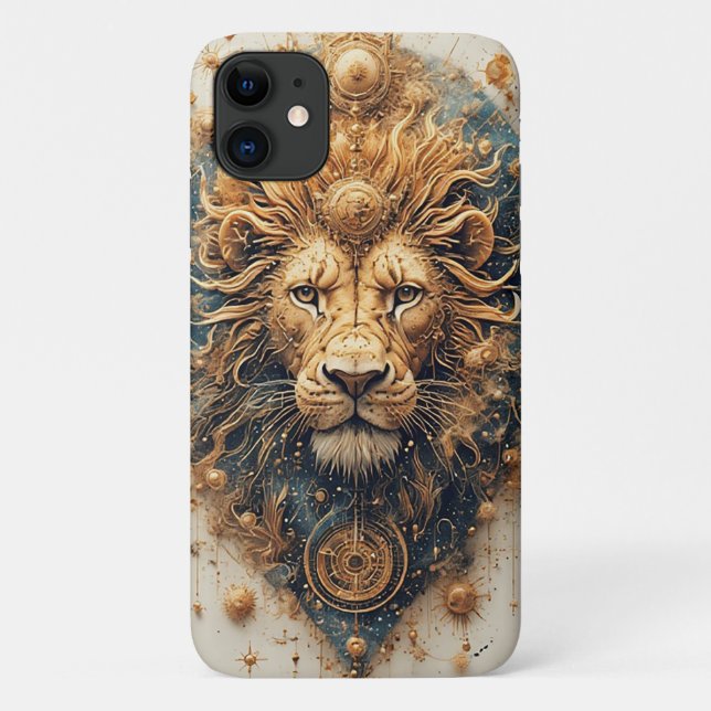 Artistic Lion with Golden Geometric  Case-Mate iPhone Case (Back)