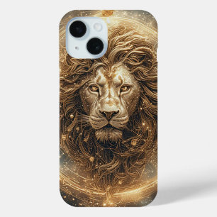 Artistic Lion with Golden Geometric  iPhone 15 Case