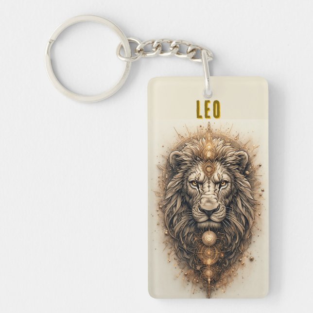 Artistic Lion with Golden Geometric  Key Ring (Front)