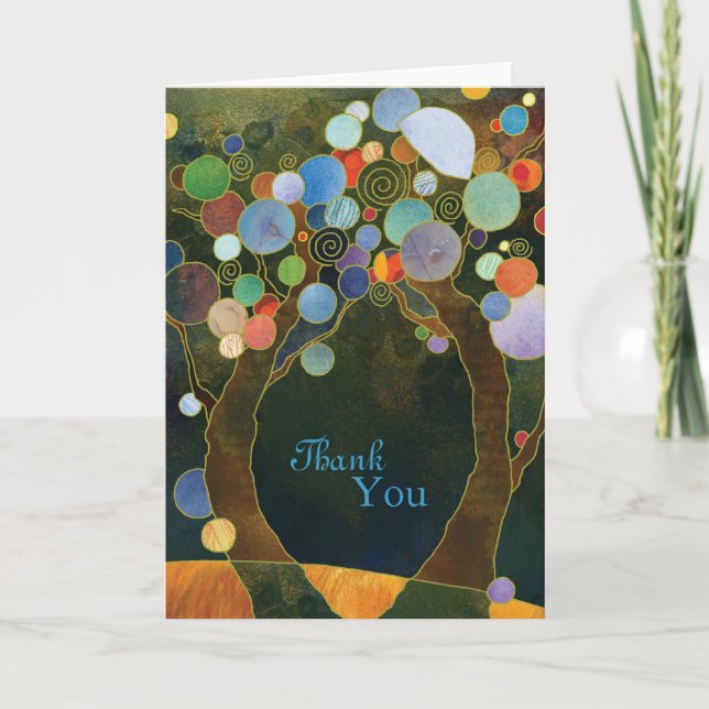 Artistic Love Trees Wedding Thank You Card (Front)