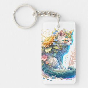 Artistic Majestic Kitty Cat Illustration Key Ring