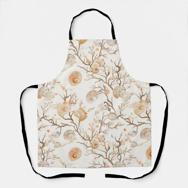 Artistic Marine Coral Seashell Terracotta Ivory Apron (Front)