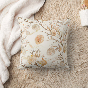 Artistic Marine Coral Seashell Terracotta Ivory Cushion