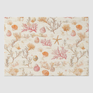 Artistic Marine Coral Seashell Terracotta Ivory Tissue Paper