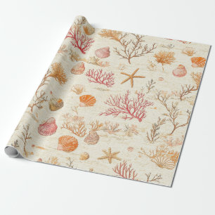 Artistic Marine Coral Seashell Terracotta Ivory Wrapping Paper