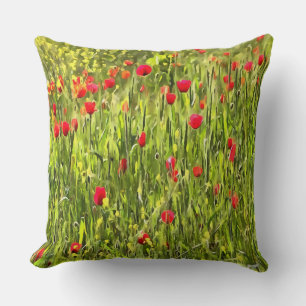 Artistic Meadow Poppy Landscape Cushion