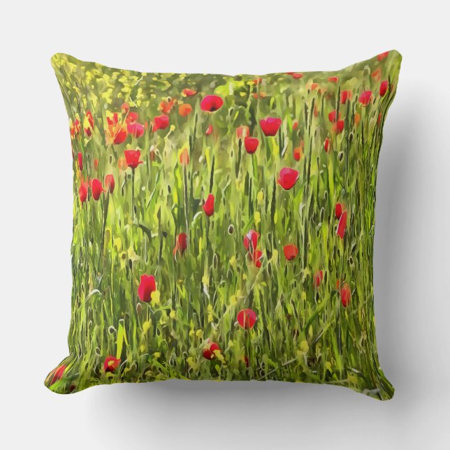 Artistic Meadow Poppy Landscape Cushion (Front)