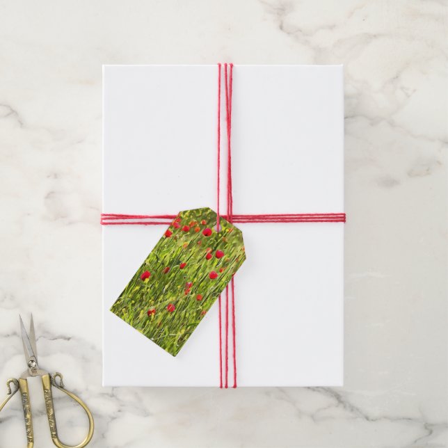 Artistic Meadow Poppy Landscape Gift Tags (With Twine)