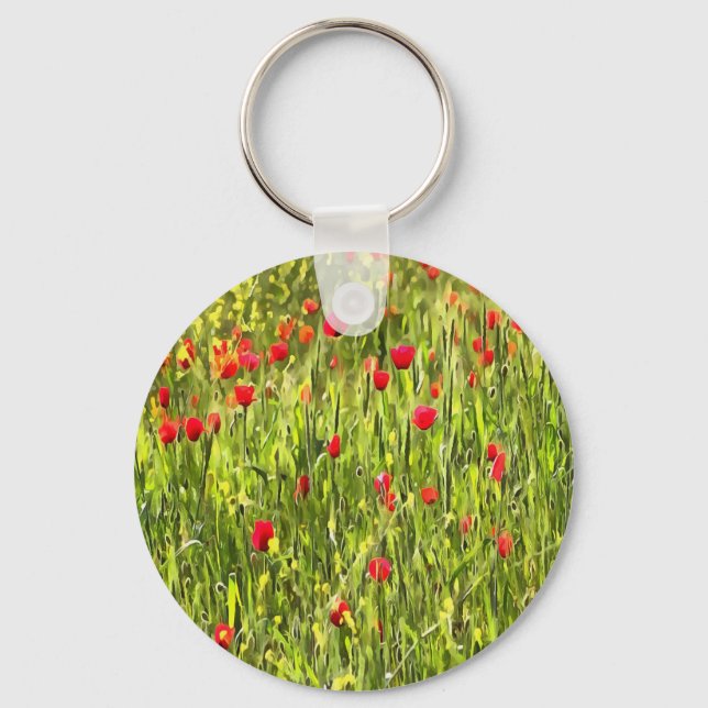 Artistic Meadow Poppy Landscape Key Ring (Front)