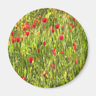 Artistic Meadow Poppy Landscape Magnet