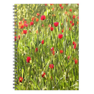 Artistic Meadow Poppy Landscape Notebook