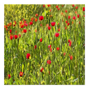 Artistic Meadow Poppy Landscape Poster