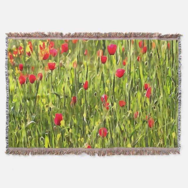 Artistic Meadow Poppy Landscape Throw Blanket (Front)