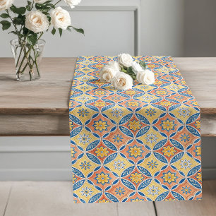 Artistic Mediterranean Traditional Tile Motifs Long Table Runner